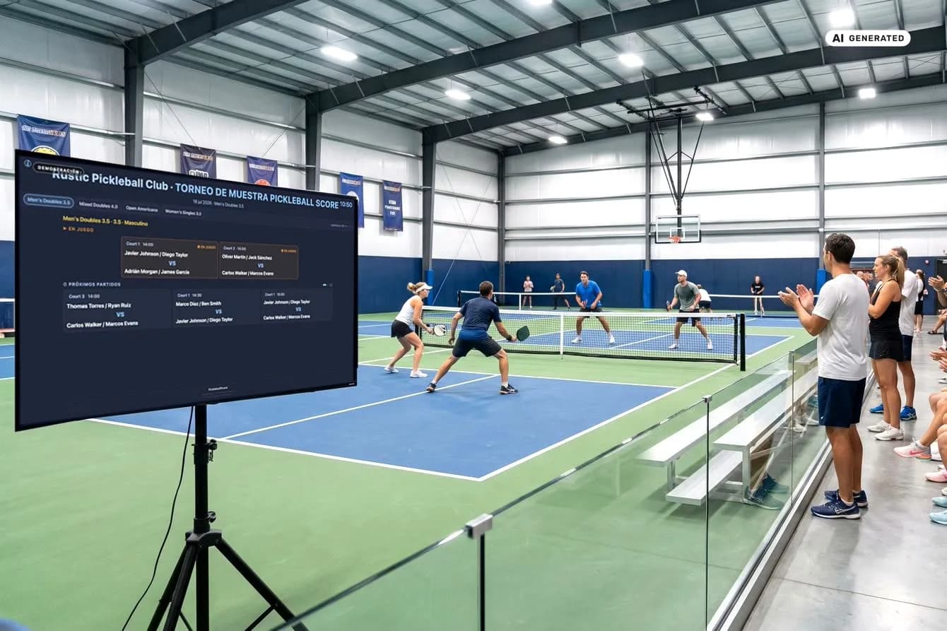 Recreación de un club de pickleball con el Display de ClubScore en una TV